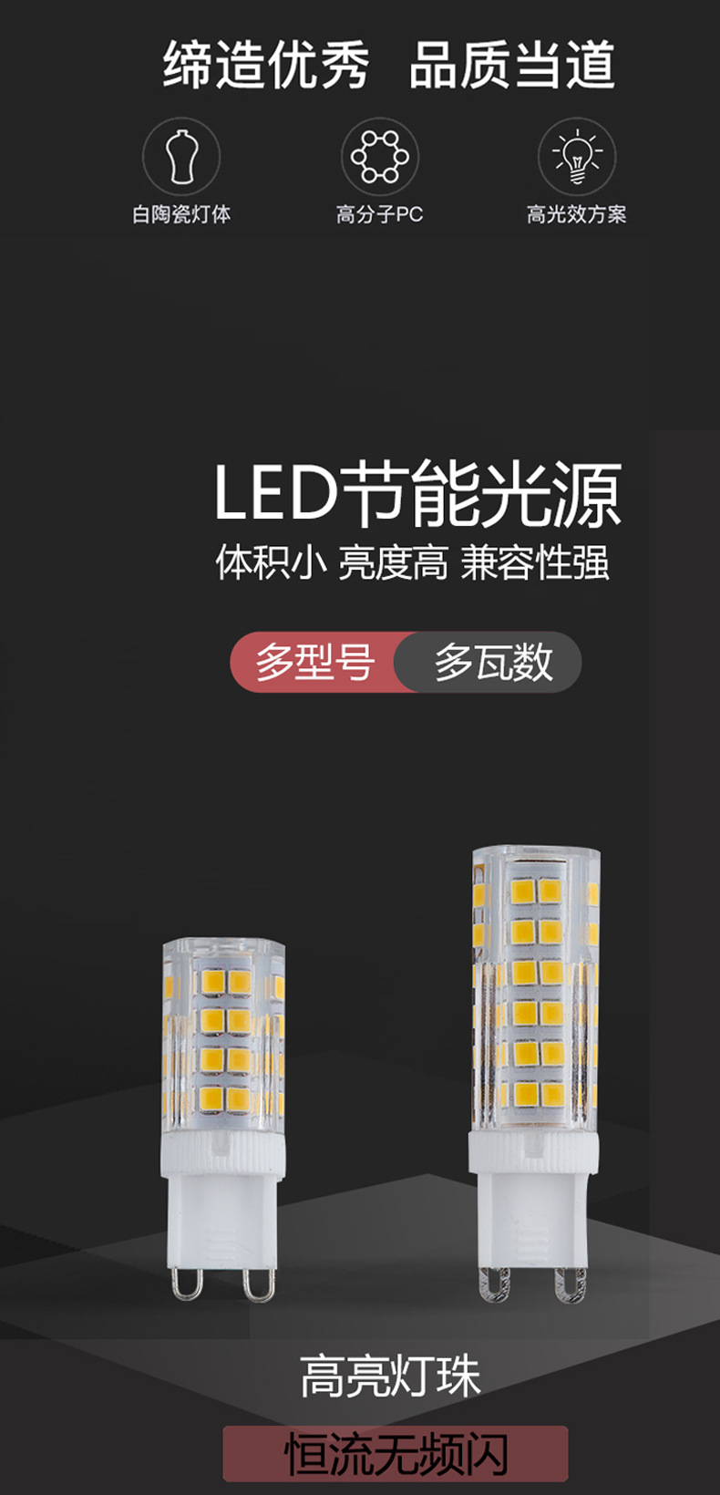 厂家g9灯泡无频闪 3W5W12瓦18瓦220V110v高亮陶瓷led玉米插泡跨境详情8