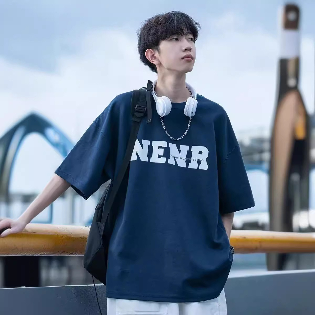 夏季短袖t恤男士2025新款美式高街潮牌字母重磅宽松男生半袖体恤详情5