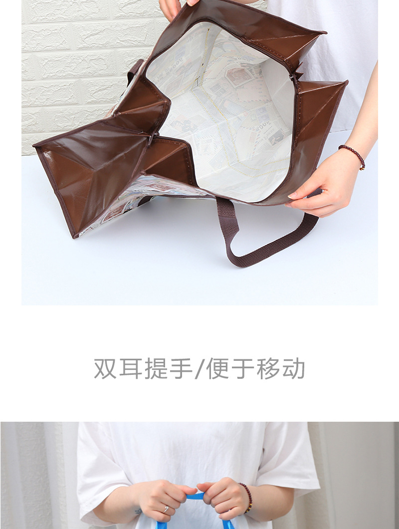 时尚大容量无纺布收纳袋 覆膜横版立体手提购物袋 折叠便携旅行袋 环保耐用无纺布袋 收纳利器详情15
