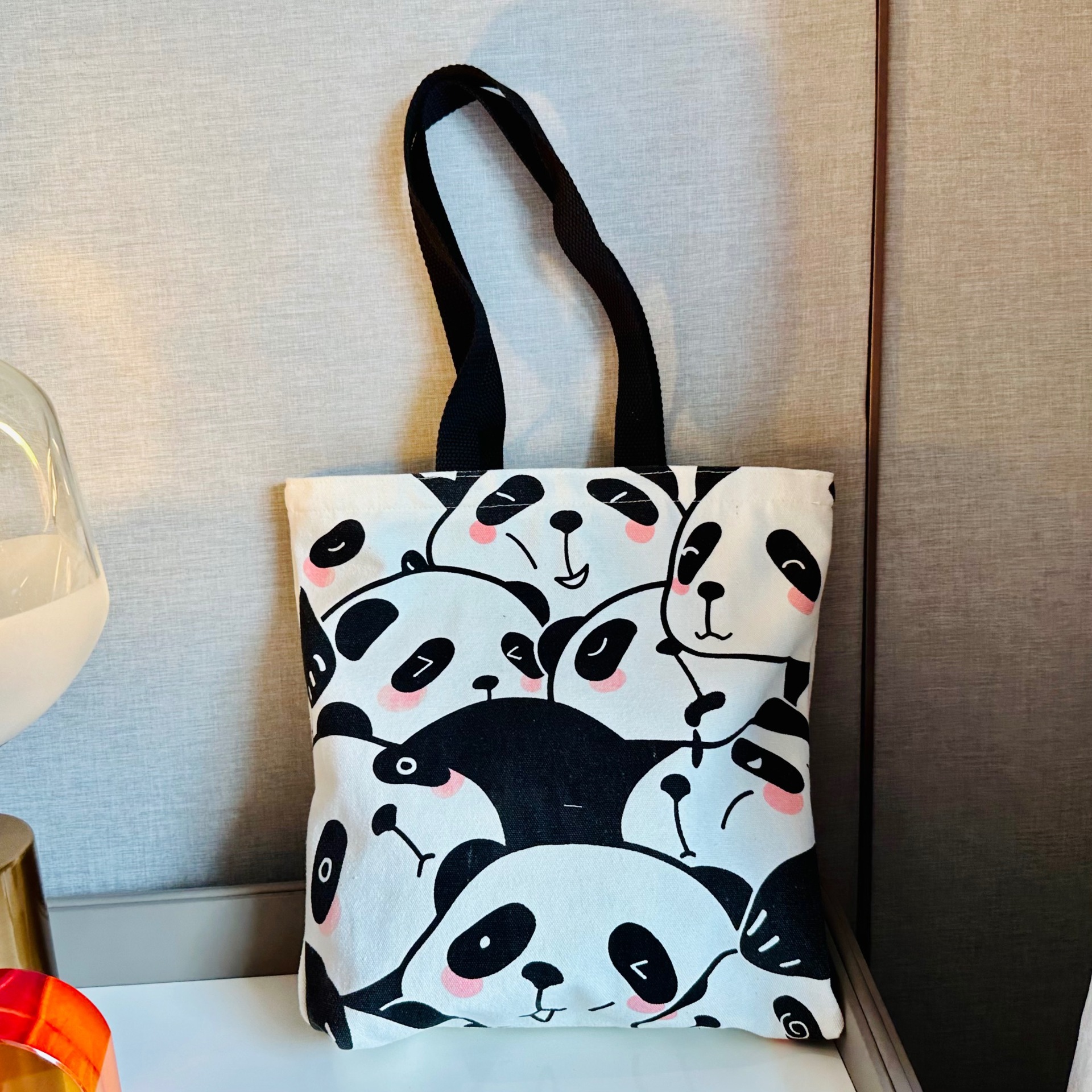 Cute panda hand-held canvas bag, simple and versatile, artistic Instagram single-shoulder bag, shopping and travel bag for female students and mothers pic 10