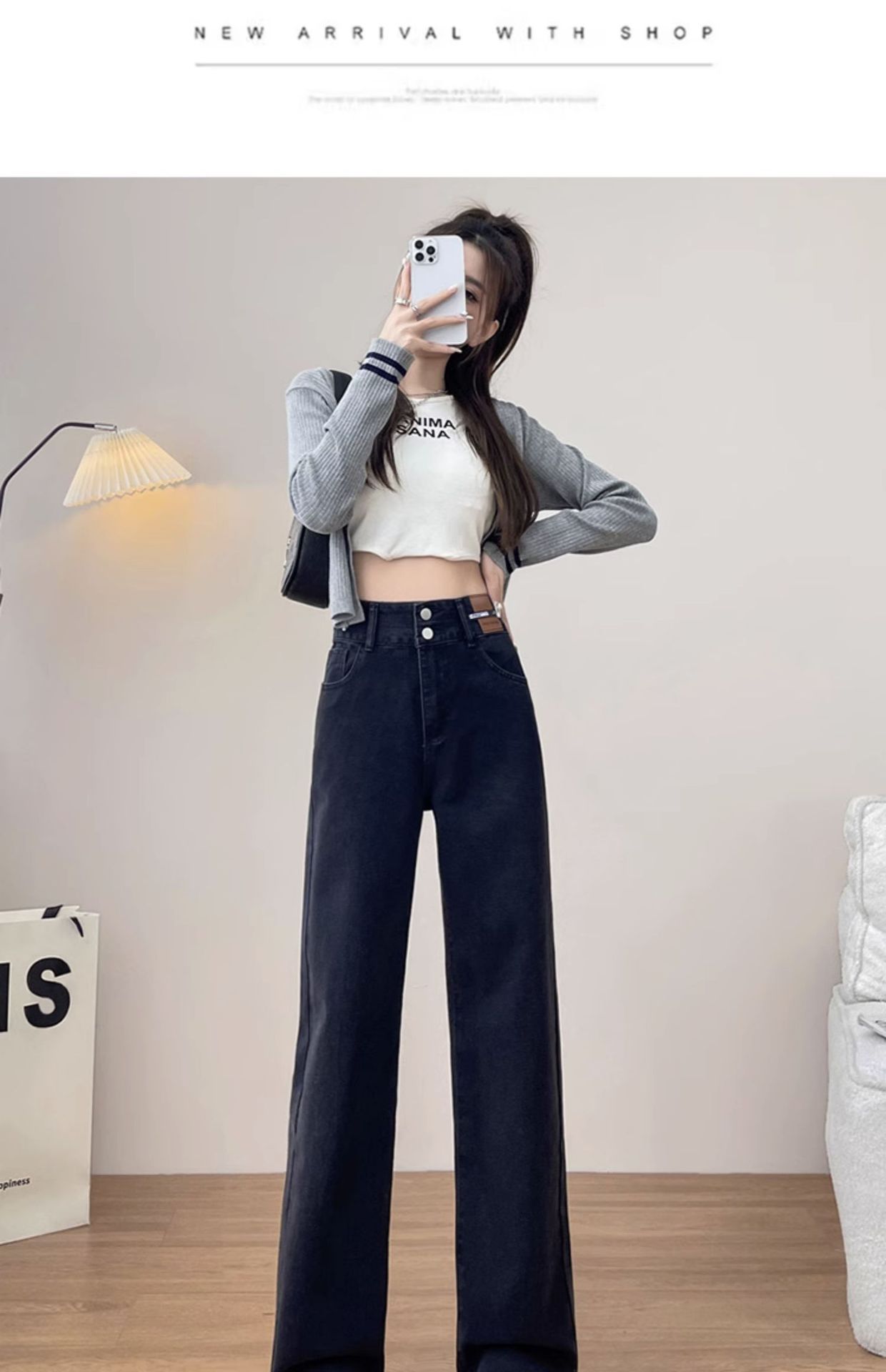 牛仔裤女复古韩版直筒宽松高腰2025春秋季新款潮小个子窄版阔腿裤详情53
