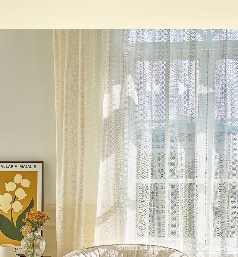 法式蕾丝窗帘纱帘奶油色白色客厅飘窗阳台复古窗纱透光半透人窗帘详情14