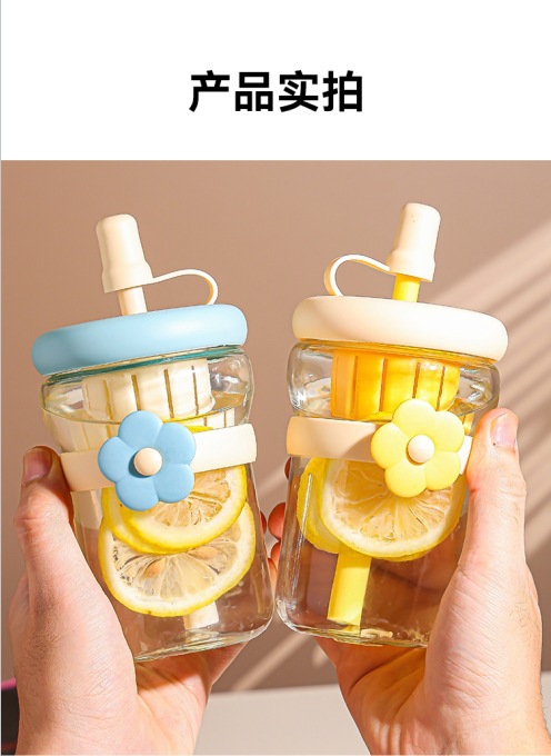Flower cup, high appearance level water cup, glass cup, girls' tea-water separation cup, straw tea brewing cup, cold brew flower tea cup pic 10