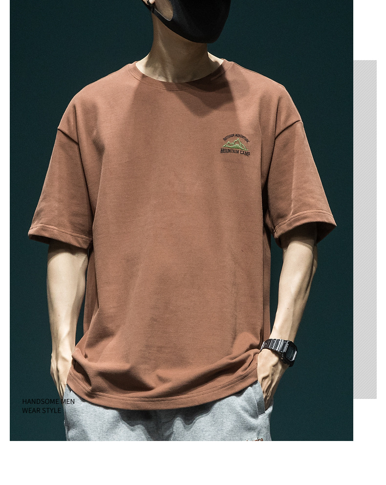 夏季美式复古重磅大印花短袖t恤男宽松大码ins潮流绿色体恤上衣男详情17