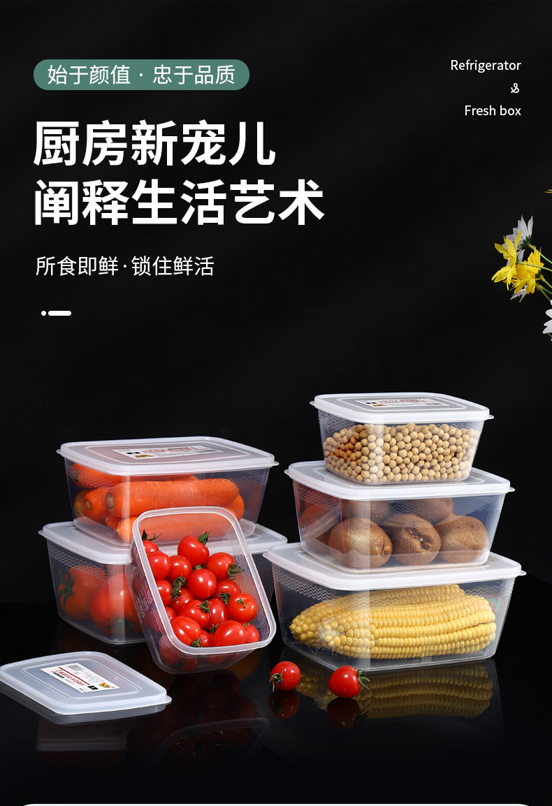 厨房冰箱长方形保鲜盒微波耐热塑料饭盒食品餐盒水果收纳密封盒详情1