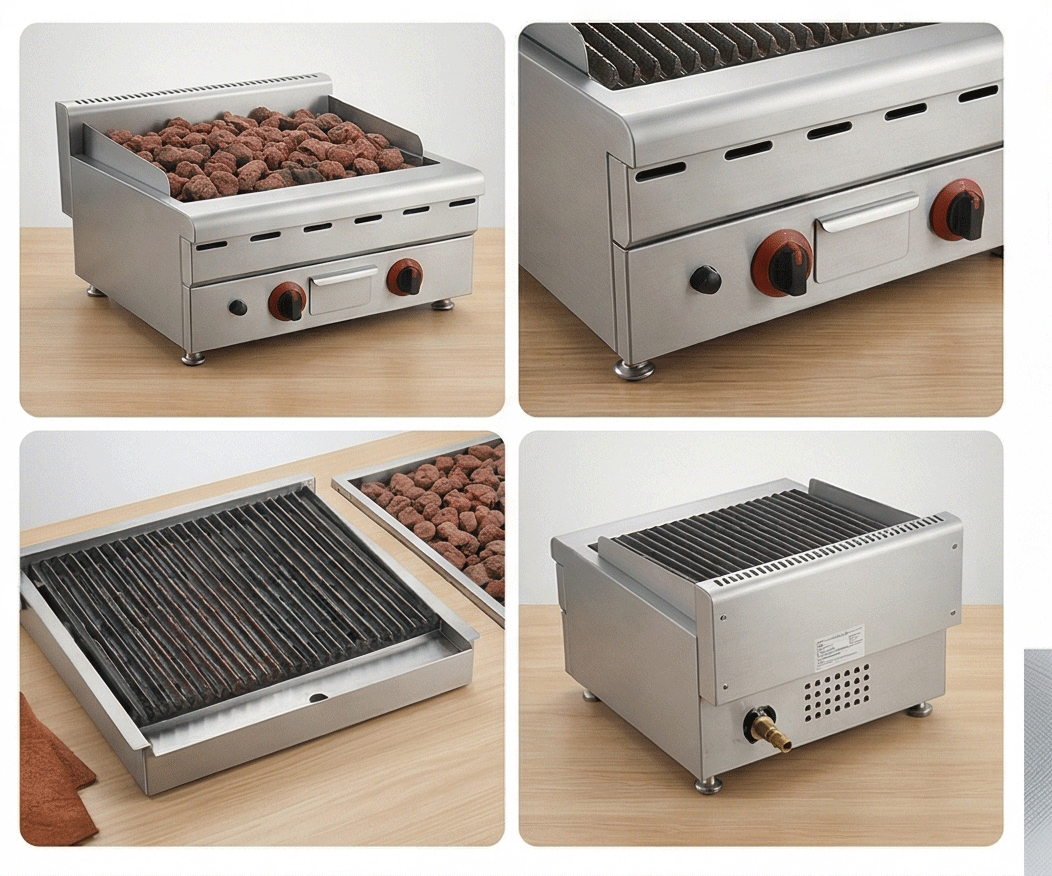 Desktop electric volcanic stone barbecue skewer grill, commercial grilled meat and oyster grill, gas multi-functional barbecue grill for street vending pic 3