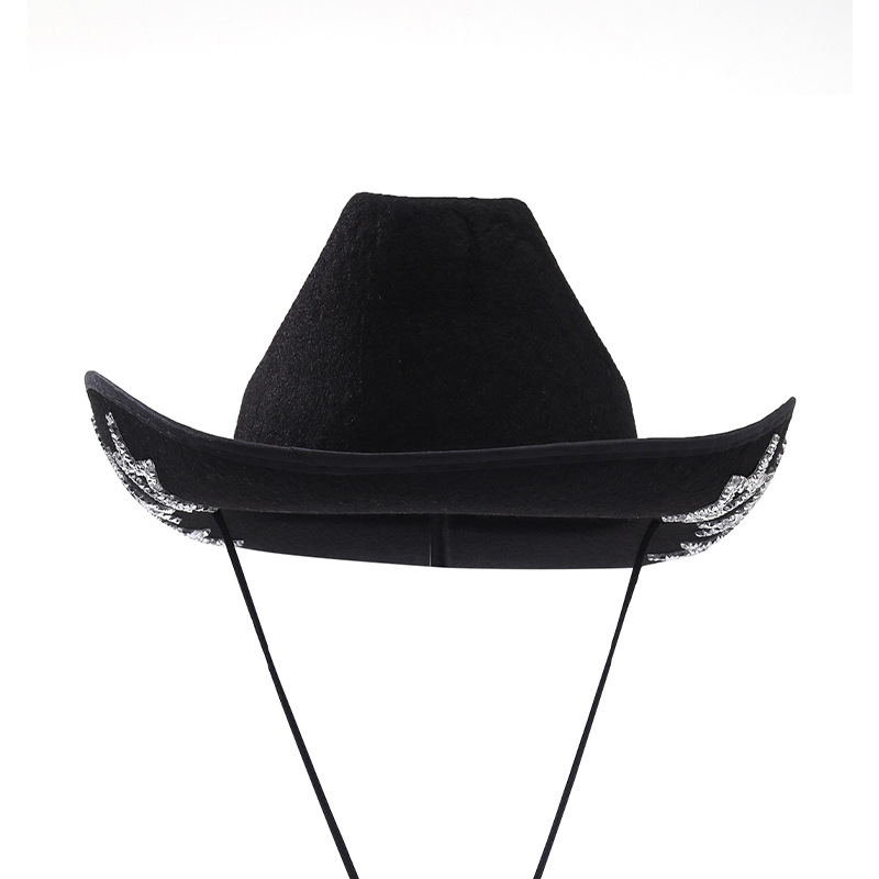 白色镶钻牛仔帽女款时尚奢华五角星礼帽星星亮片表演道具牛仔帽详情2