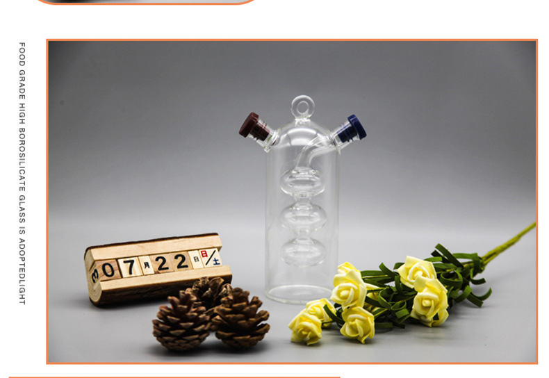 Hotel creative oil bottle two-in-one high borosilicate household glass oil pot, double-moused kitchen sealed sauce and vinegar seasoning bottle pic 2
