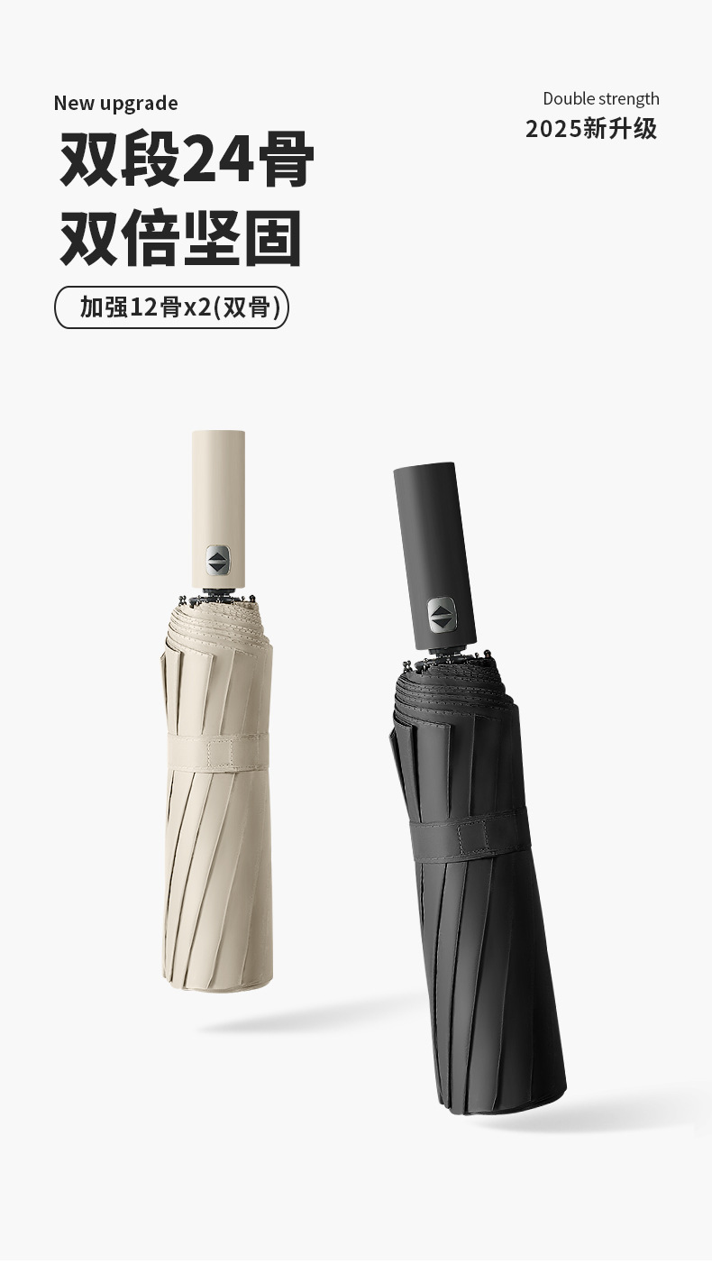 工厂直销加大双人遮阳伞升级24骨抗风暴防晒伞黑胶50+自动晴雨伞详情2