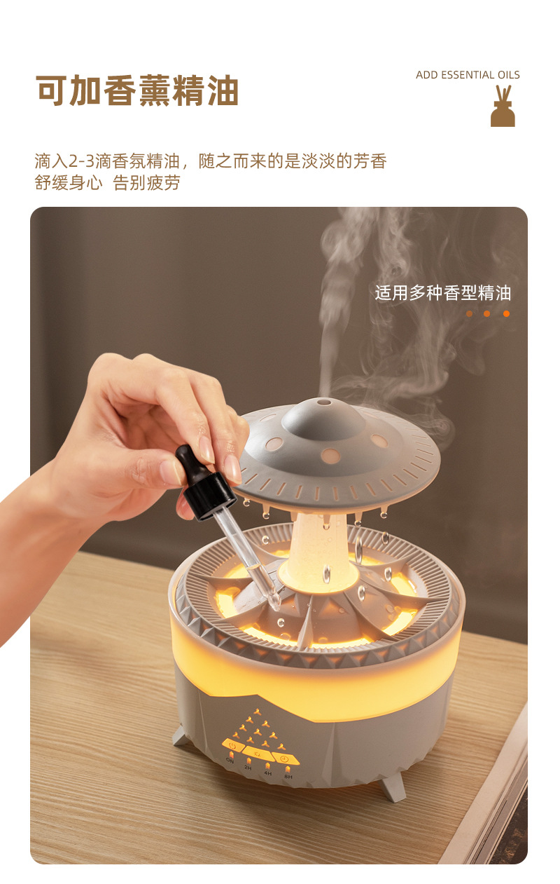 Cross-border new water drop aroma diffuser, humidifier, home thick fog volume, desktop silent remote control essential oil diffuser pic 14