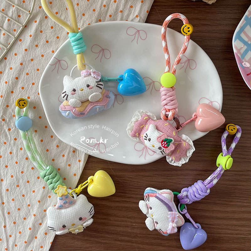 New cartoon girl kt Cat series keychains, small pendants, bags, pendants, finished small gifts, heart-shaped lanyards for girls pic 7
