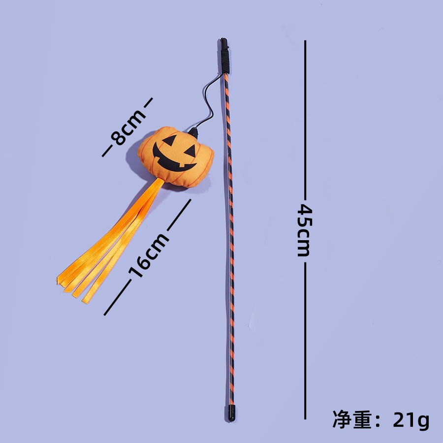 新款万圣节宠物玩具原创幽灵南瓜织带逗猫棒跨境款自嗨解闷猫玩具详情24