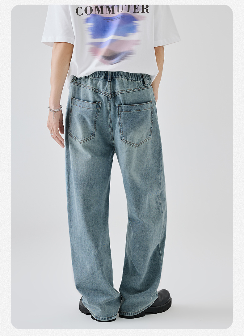 APO男装|美式高街复古牛仔裤男士夏季高级感宽松直筒百搭休闲长裤详情14