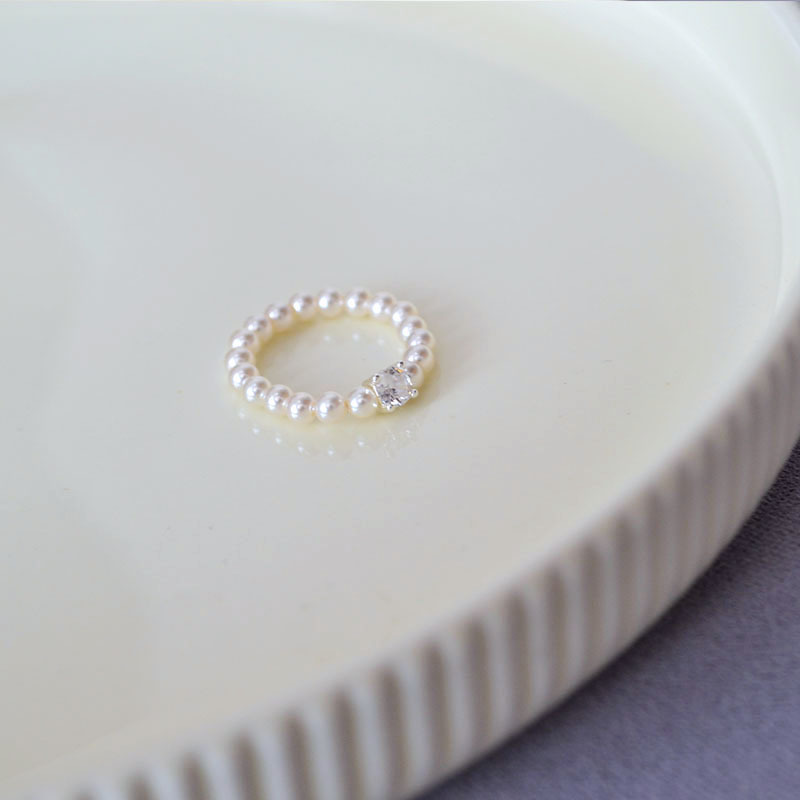 法式优雅小众设计仿家高亮珍珠闪钻日常简约气质弹力手链戒指女详情9