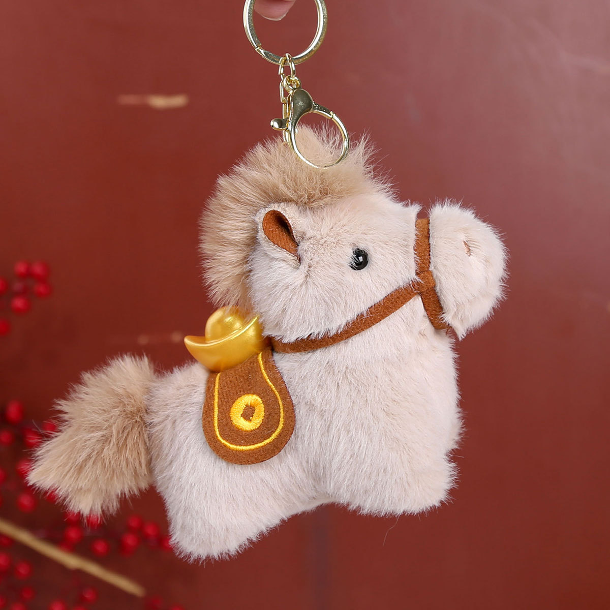 Gold coin little horse pendant, festive red goods gift, Year of the Horse mascot, plush toy, decorative item, doll, keychain pic 6