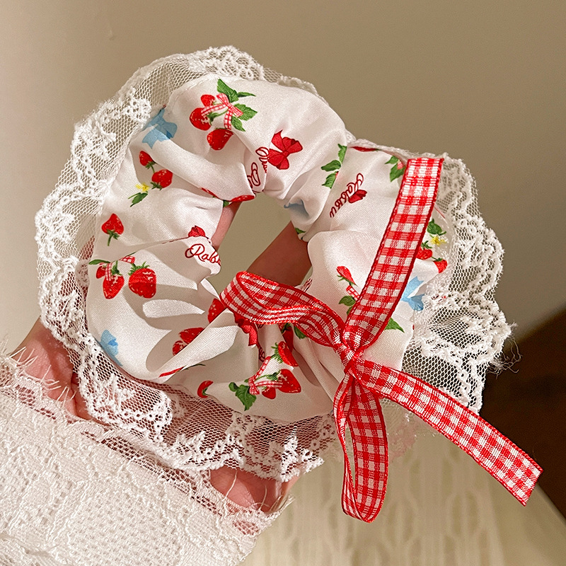 甜美清新蝴蝶结韩系大肠发圈蕾丝花边新款马尾发绳少女心头绳发饰详情13