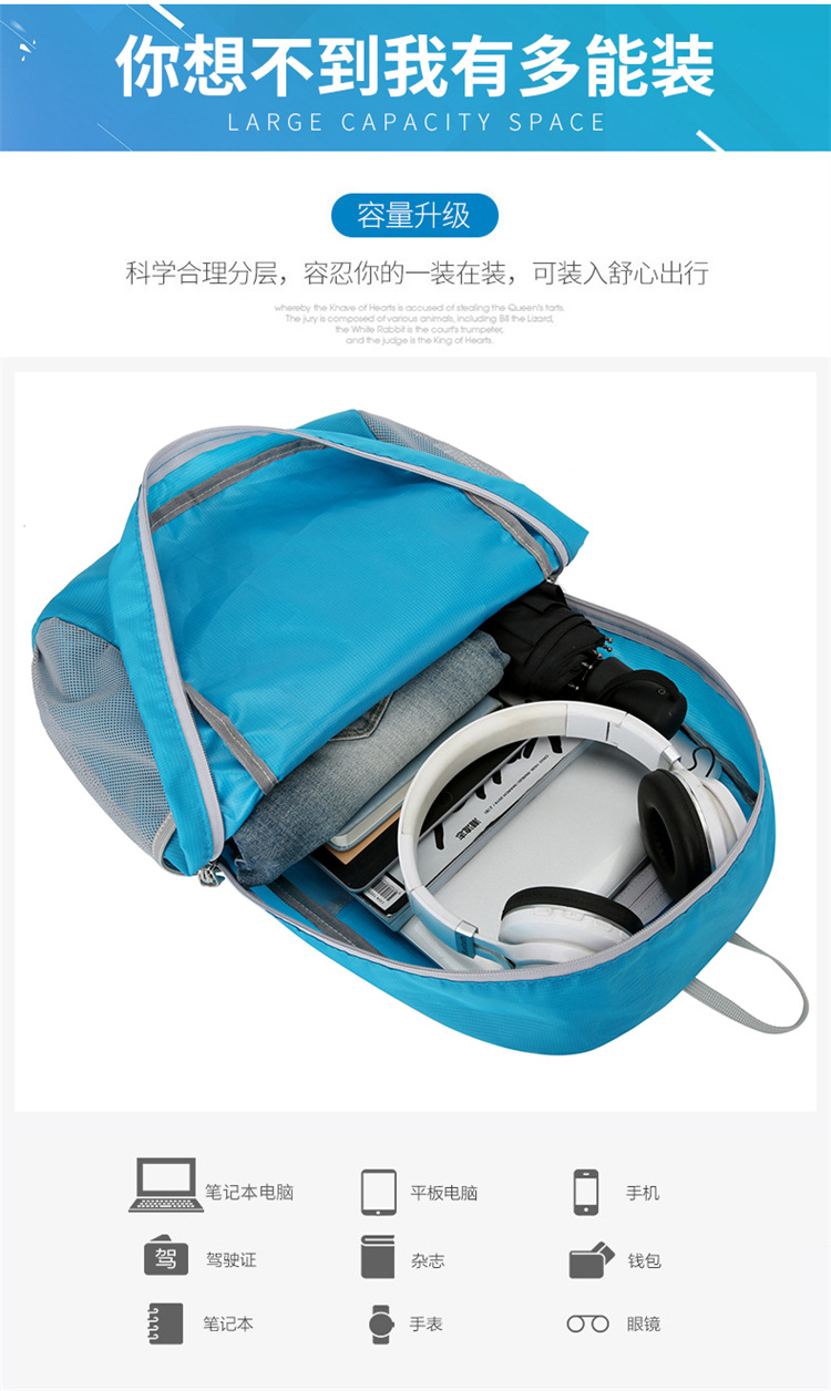 Wholesale of new cross-border outdoor folding bags with logo printing, hiking bags, water-resistant backpacks, and backpacks pic 8