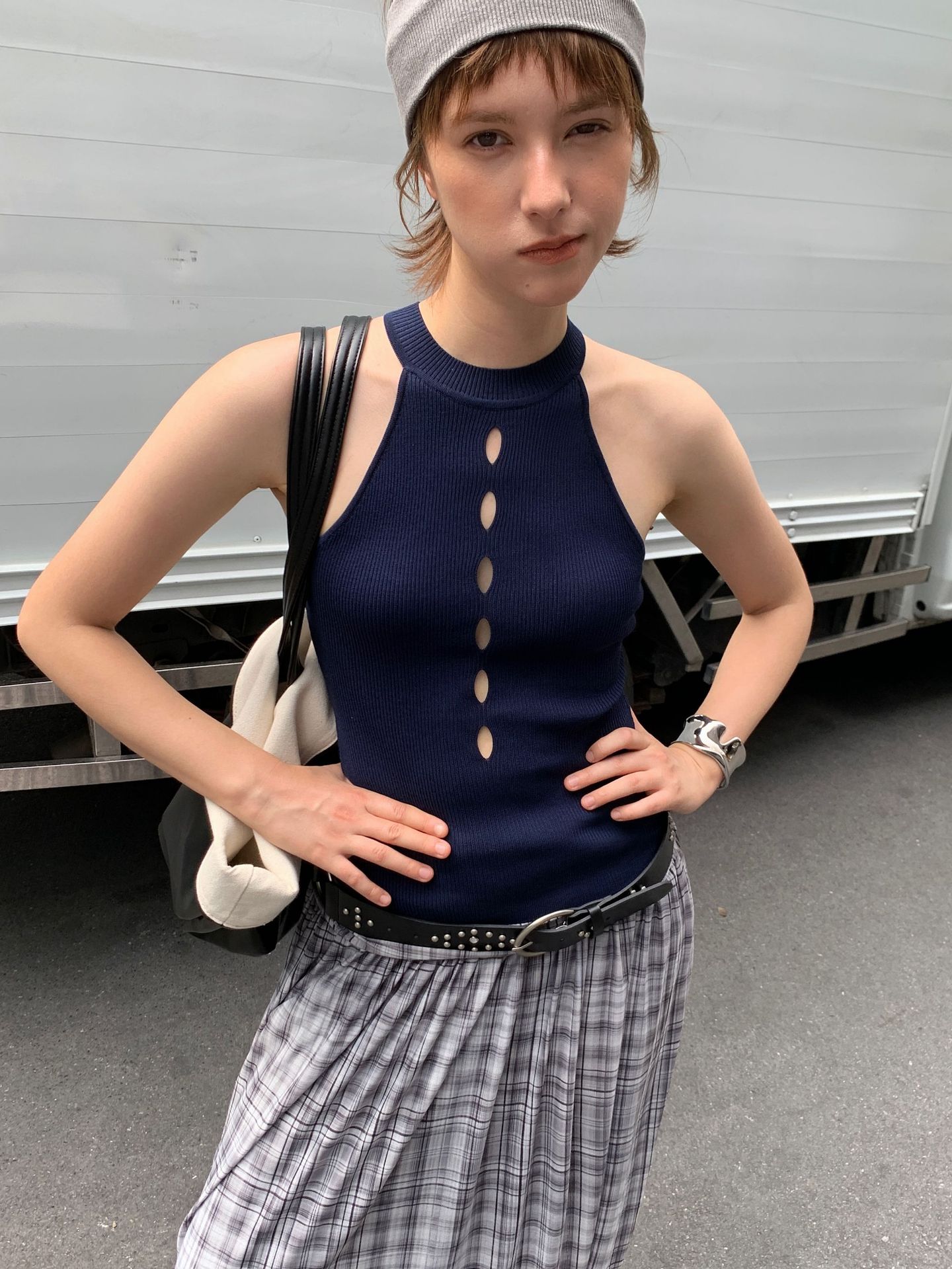 UNITY MODE Sweet and cool Tencel cut-out stand-up collar vest for summer girls, slimming and form-fitting sweater pic 20