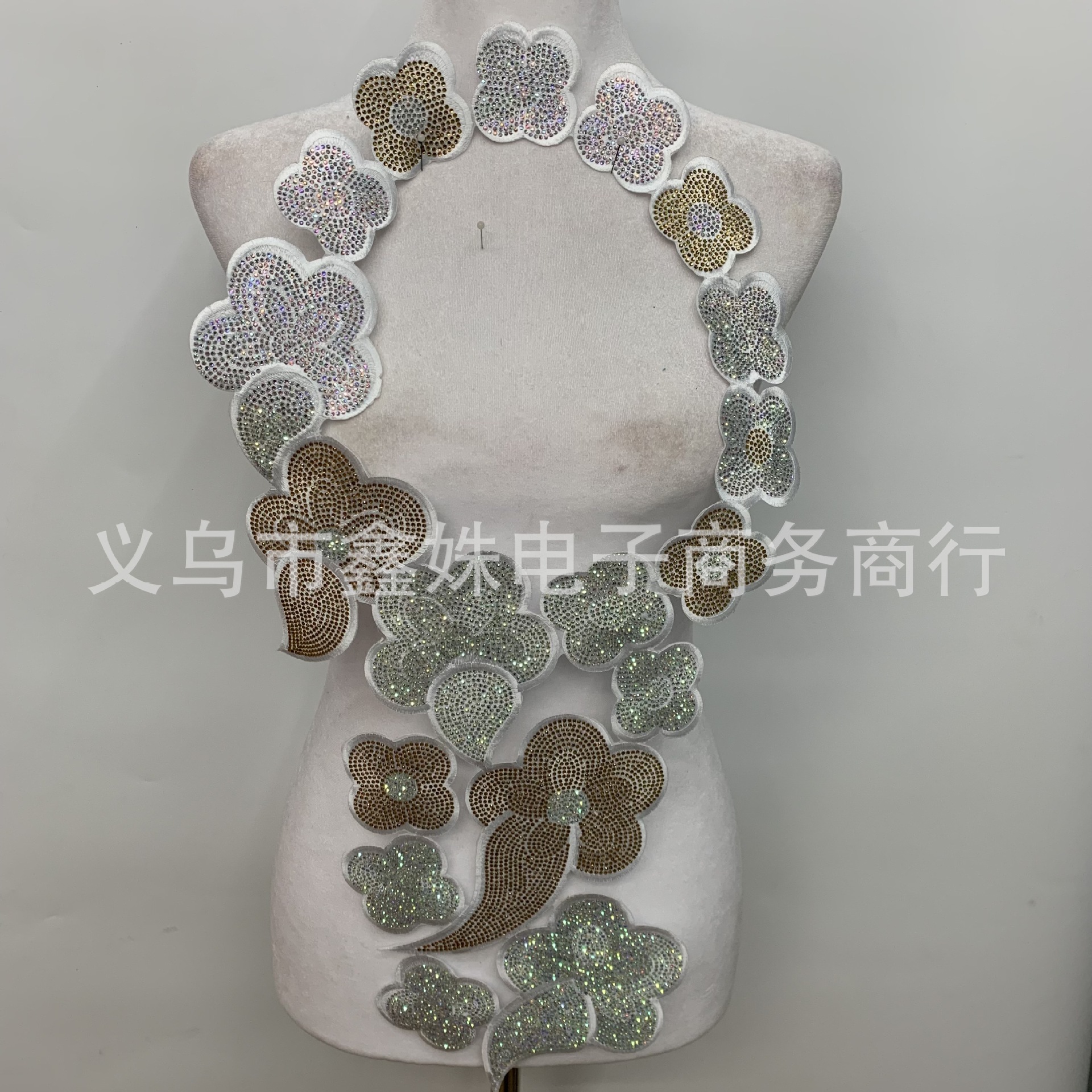 Multi-color adhesive full diamond collar flowers, multi-color large embroidered fabric stickers for stage costumes, opera and animation accessories pic 14