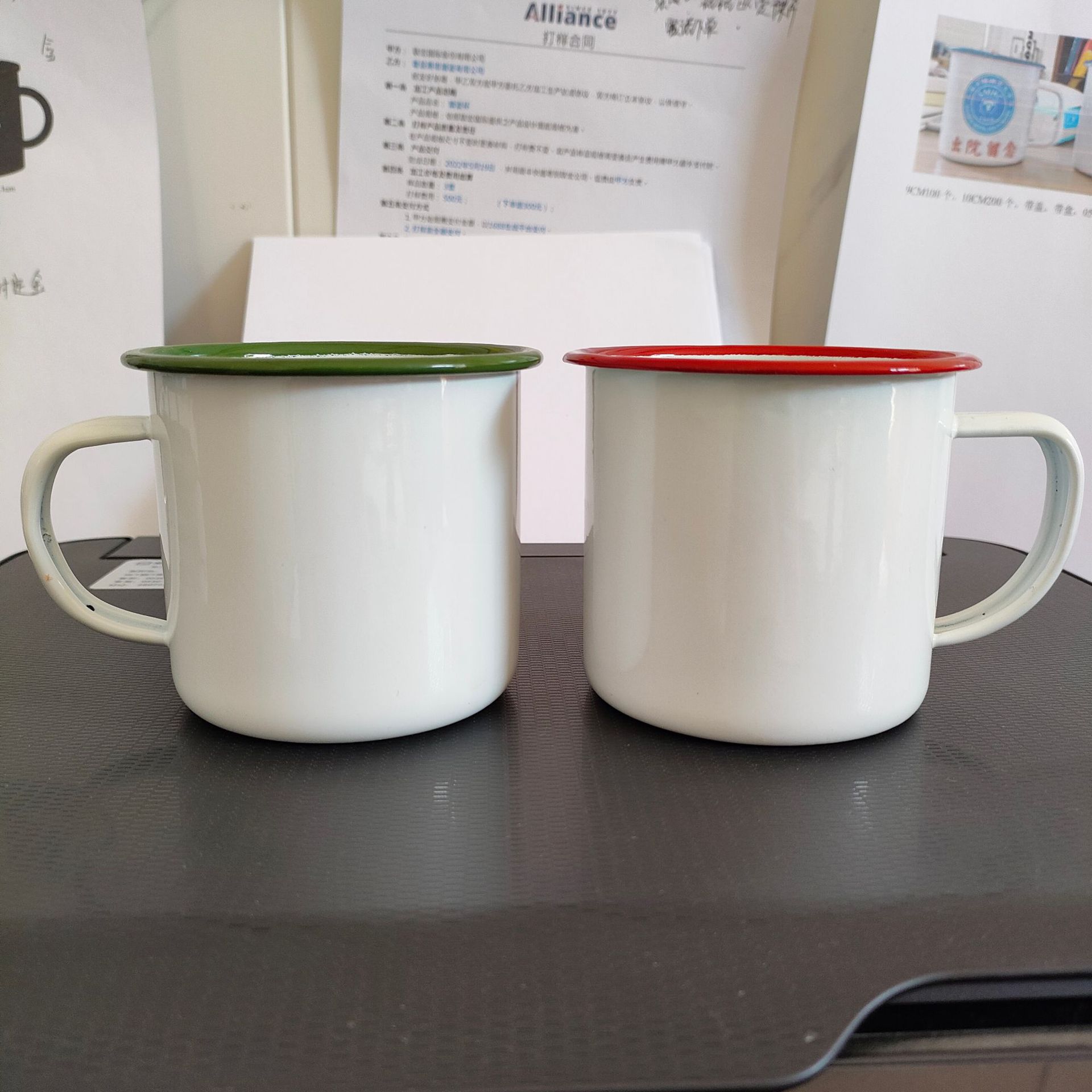 360ML白色搪瓷杯马克杯咖啡杯彩色杯口加印LOGO加厚口杯 老式杯子详情20