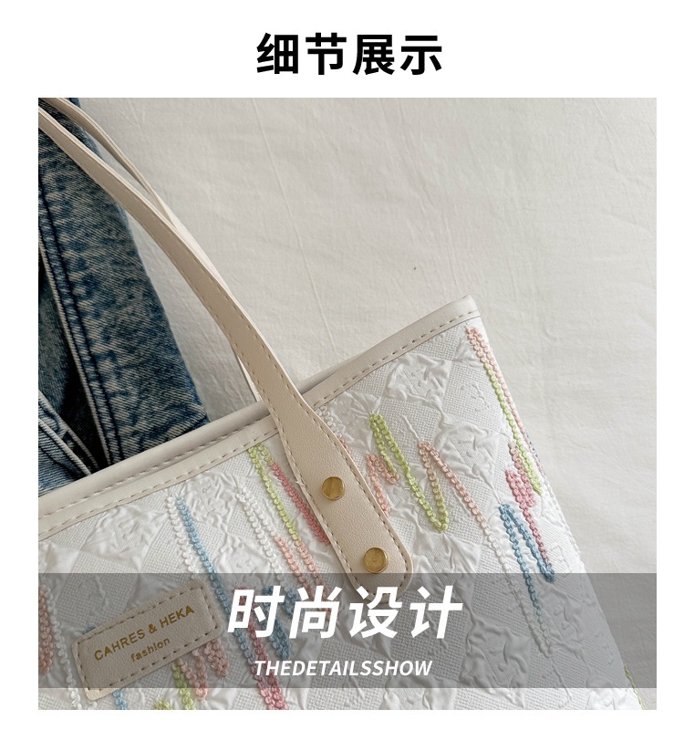 学生上课布袋包包女2024新款单肩腋下包条纹大容量通勤休闲托特包详情5