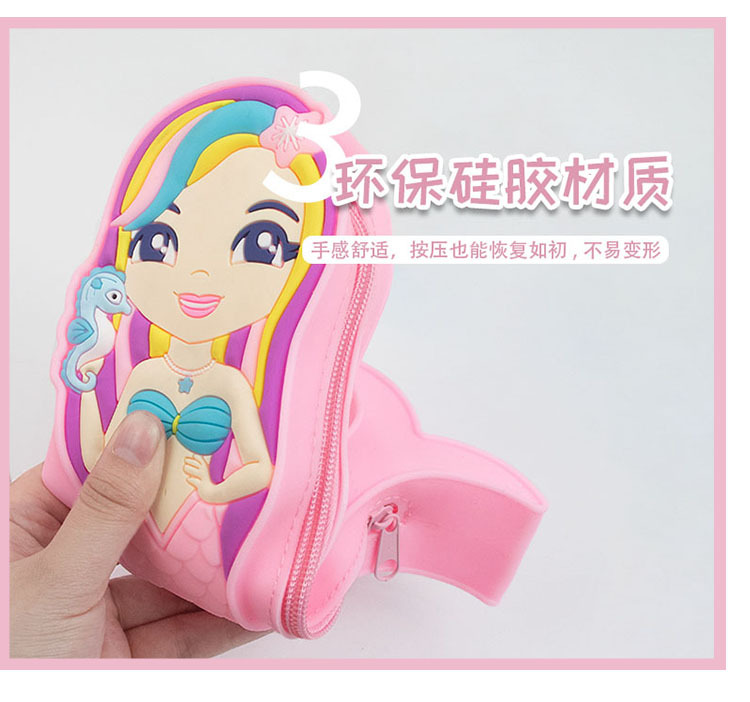 Creative mermaid silicone pencil case, cute cartoon stationery box for male and female students, large-capacity waterproof pencil case, Korean version pic 13