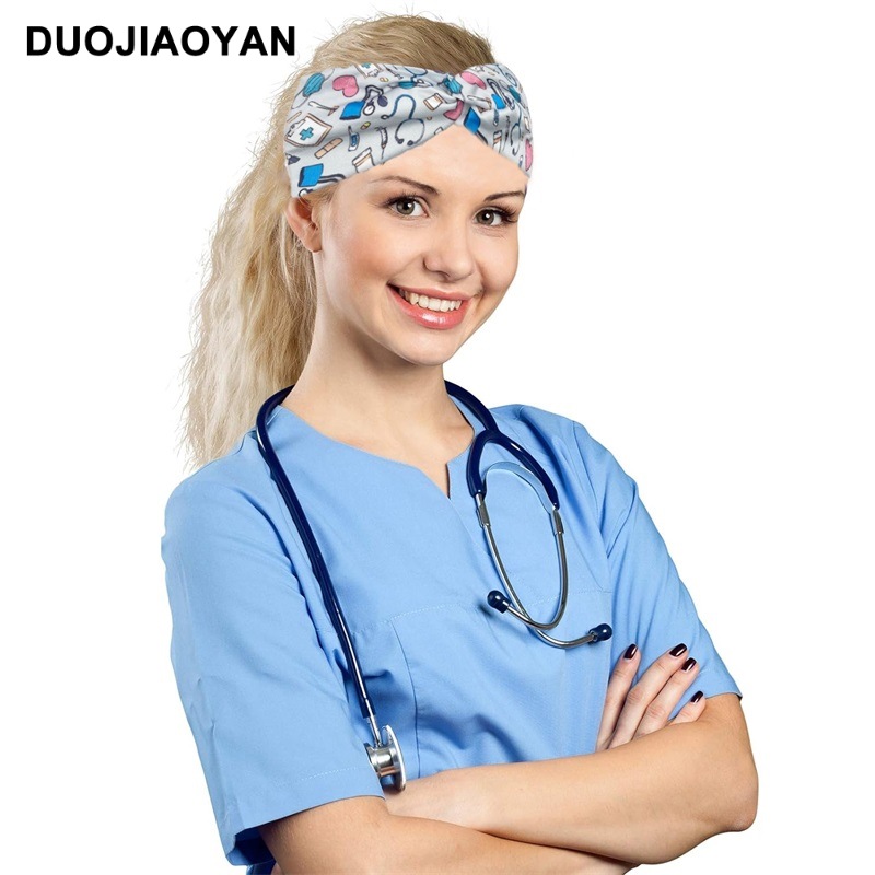 New European and American medical headband, anti-strangling button mask, headscarf, cross stretch printed wide tie headband, medical headscarf pic 10