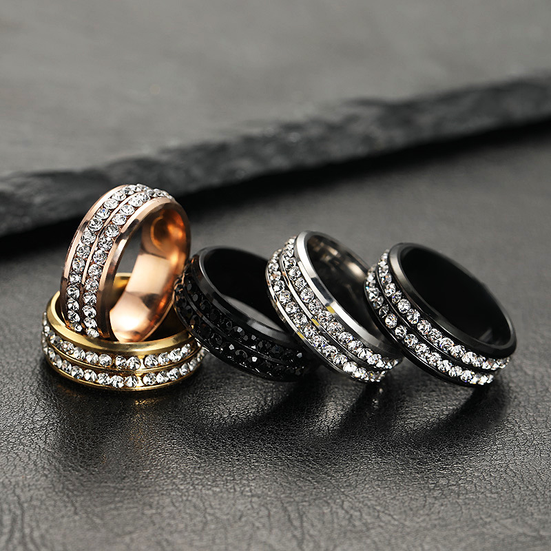 跨境供应钛钢戒指不锈钢饰品女双排满钻镶钻情侣戒指欧美工厂直供详情5