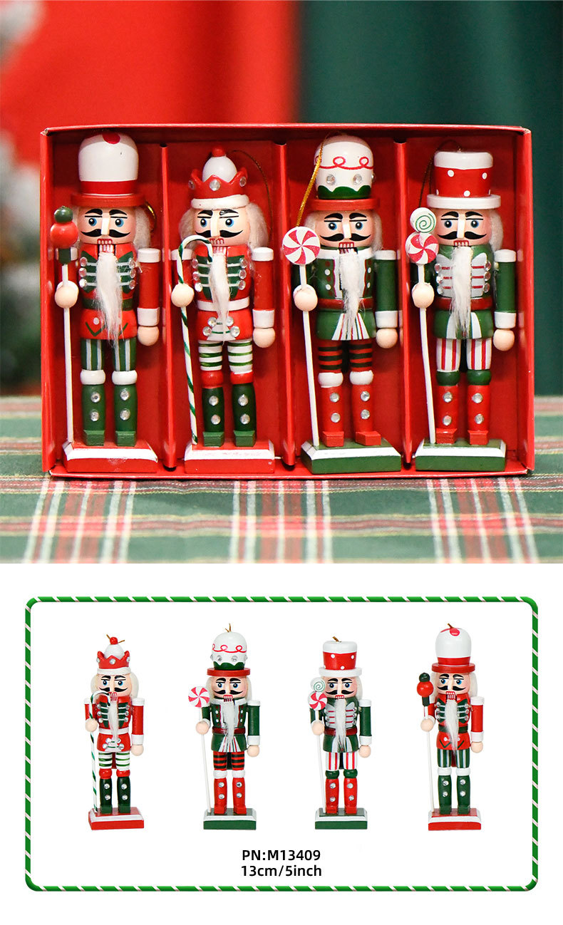 Log little wooden man Nutcracker, wooden handicraft jewelry box, wooden handicraft toy storage box, environmentally friendly, durable, exquisite design, new in stock, 13CM set of four candies, red and green silk nutcracker, nutcracker pic 5