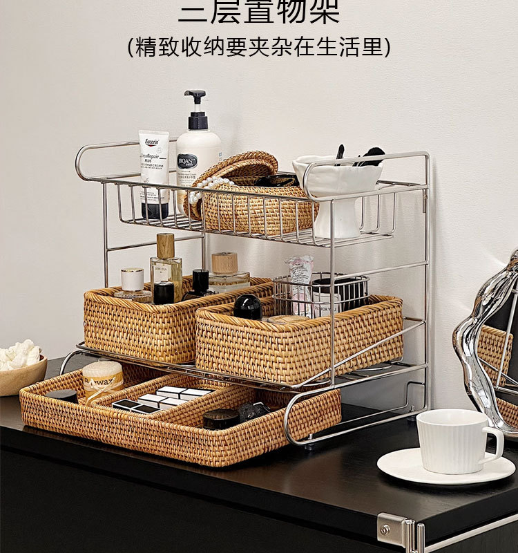 轻奢高级感304不锈钢多功能三层香水化妆品台面收纳整理置物架详情5