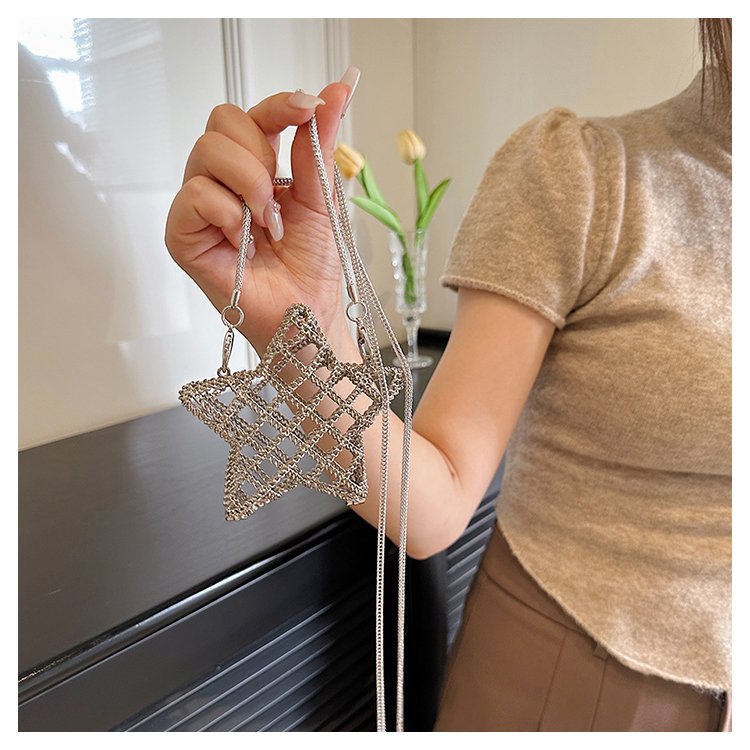 跨境2024夏新款小香风镂空金属星星包晚宴包单肩斜挎气质链条女包详情73