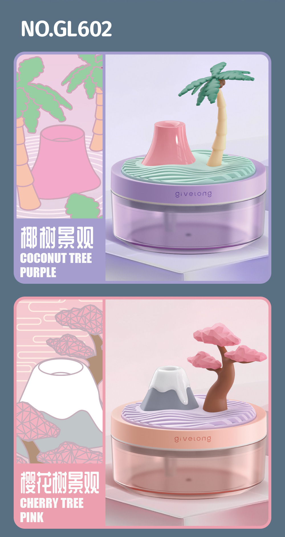 跨境代发家用桌面USB景观加湿器七彩氛围灯喷雾小夜灯儿童补水仪详情20