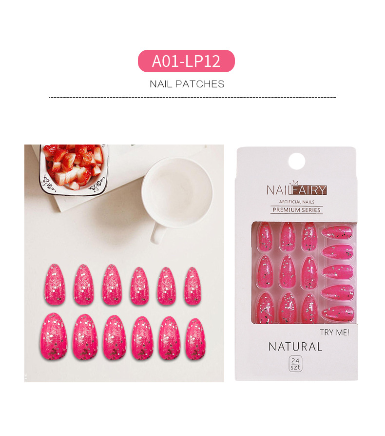 Wholesale of new cross-border glitter fake nails, pointed nails, detachable nail plates, patch nail art, sequined and fresh wearable nails pic 12