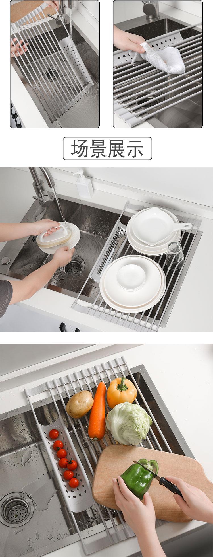 imakara kitchen sink draining rack, foldable silicone for holding dishes, plates and large anti-slip sink storage rack pic 5