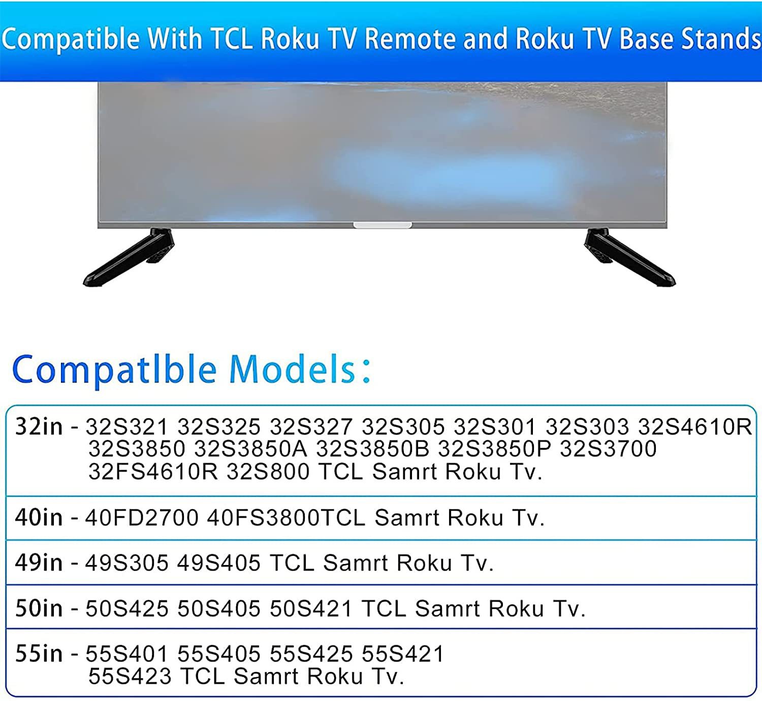 The base bracket is suitable for roku TV. The 32, 40, 49, 50 and 55 screws are compatible with tc brackets pic 3