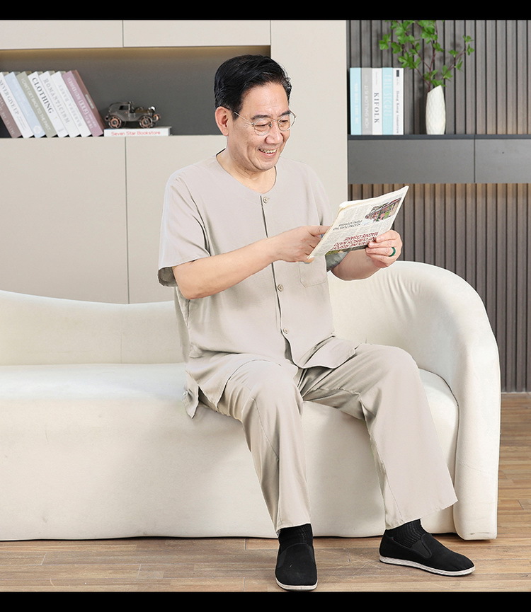 中老年棉绸男士开衫爷爷居家服套装唐装短袖长裤睡衣休闲爸爸装夏详情19