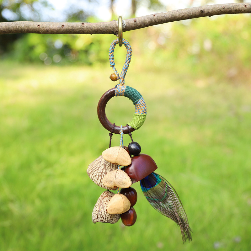 Natural fruit shell rattle bag hanging, diy handcrafted wind bell sound healing pendant, plant fruit pendant, backpack car hanging decoration pic 13