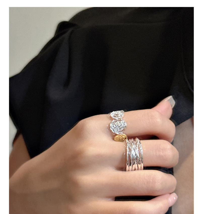 S925纯银韩版小众设计感人像金银拼色戒指韩国风博主款指环批发详情15