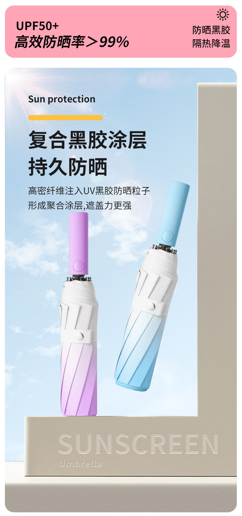 24骨雨伞全自动渐变折叠伞晴雨两用女雨伞加厚加大黑胶折叠伞详情4