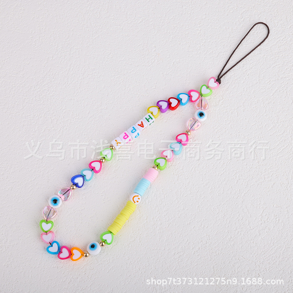 Cute heart-shaped mobile phone lanyard diy acrylic beaded mobile phone chain letter heart-shaped mobile phone protective pendant pic 9