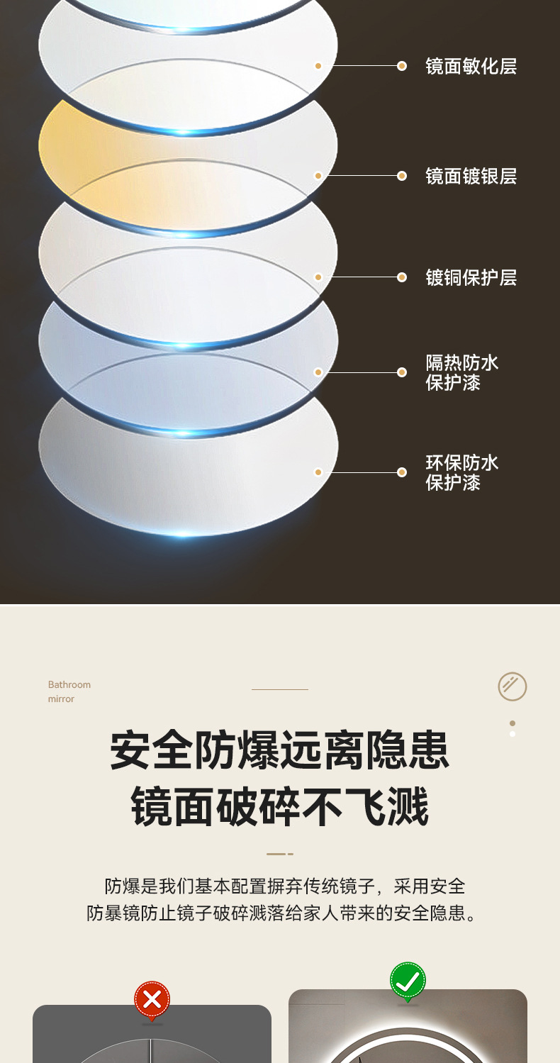 卫生间高清智能镜子触摸屏led发光防雾北欧浴室圆形厂家酒店跨境详情16