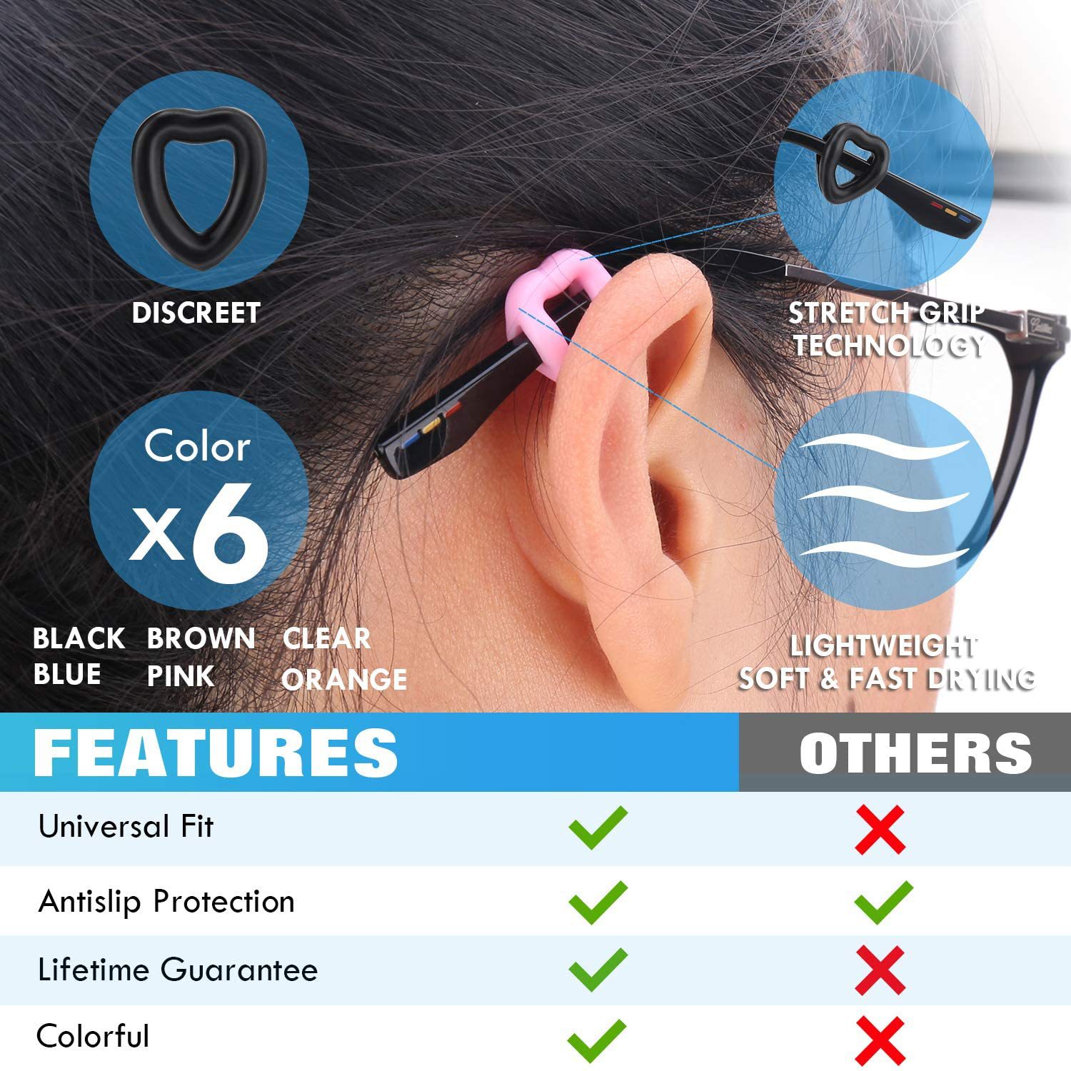 Cross-border bestseller 12 pairs of heart-shaped silicone anti-slip ear tips, comfortable anti-slip fixed ear pads, and eyeglass foot tips to prevent detachment pic 7