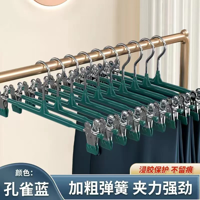 Wholesale of upgraded home seamless trouser racks, stainless steel plastic-coated thickened skirt clips and underwear clips, adjustable strong clothes hangers pic 5