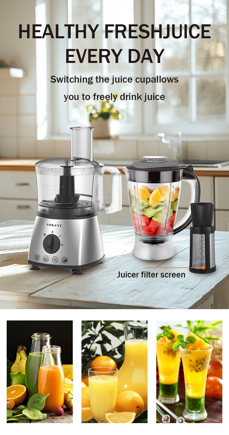 Foreign trade SOKANY03020 food processor, multi-functional meat grinder, shredder and slicer, juicer and blender pic 4