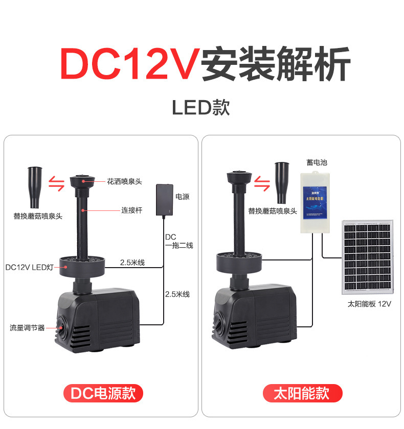 新款MP喷泉泵太阳能水池循环过滤系统喷泉流水板低压直流静音详情10