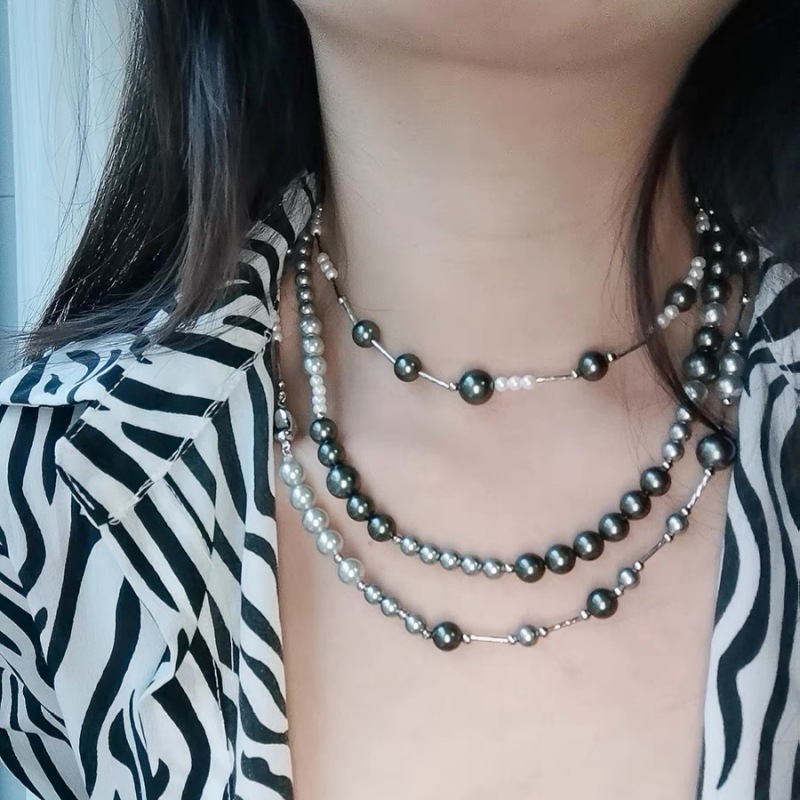 倪妮同款灰珍珠项链女轻奢气质小众设计高级感时尚长款颈链详情4