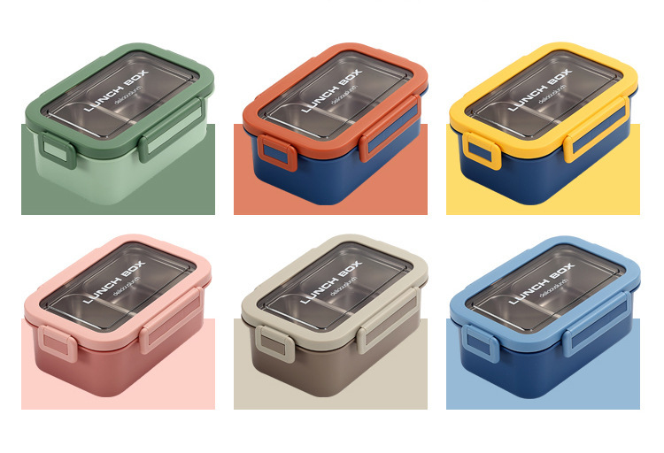 The simple and sealed double-layer lunch box with compartments is portable for office workers and students. It is a stainless steel box with heat preservation pic 12