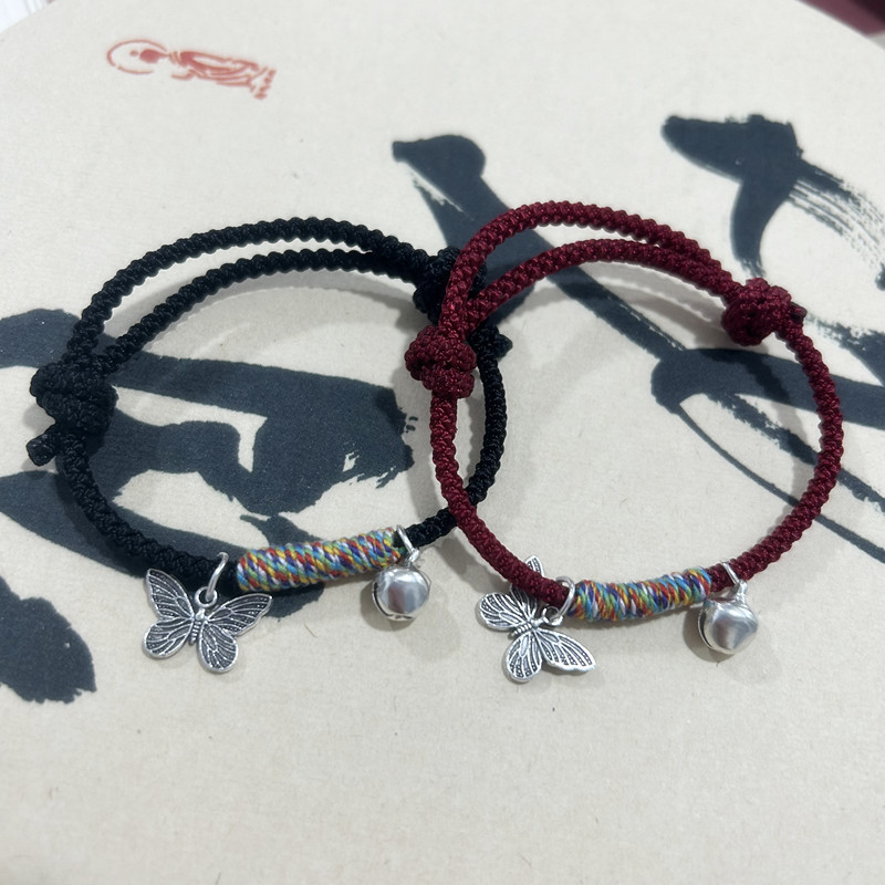 新中式ins铃铛蝴蝶手绳红绳保平安简约学生送闺蜜情侣款手链详情2