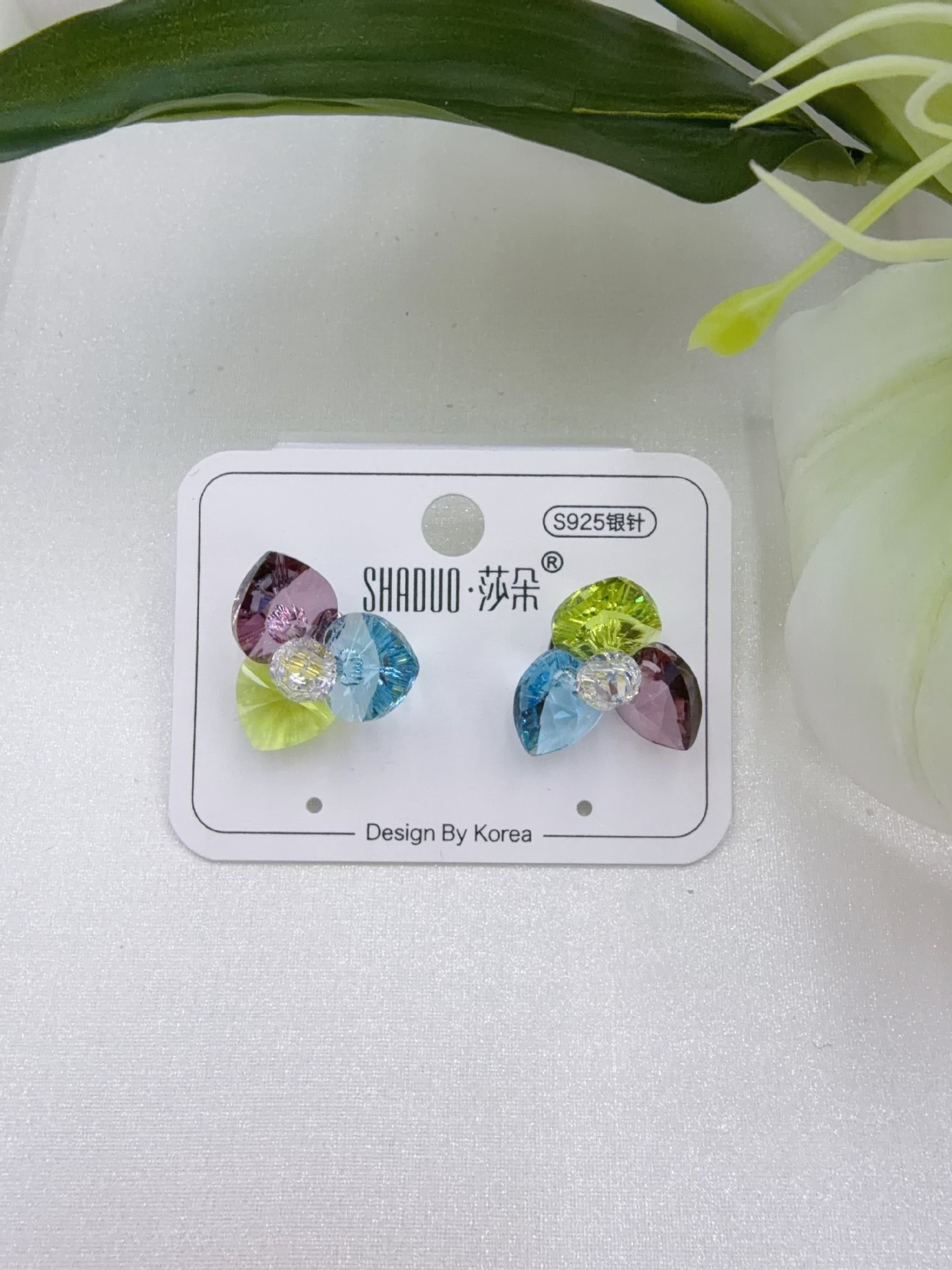 施家水晶奥地利S925银针韩系小巧精致三叶草耳环ins风女耳饰详情14