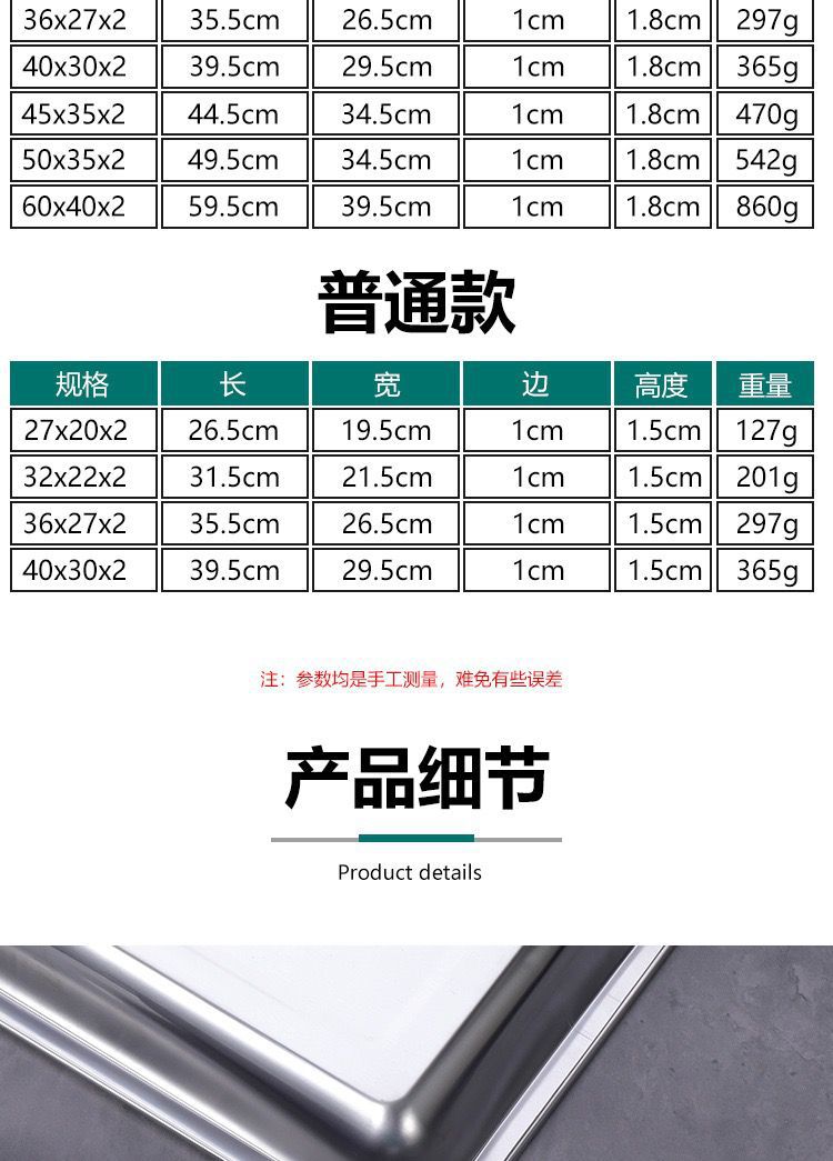 Wholesale 304 stainless steel square plates, trays, rectangular fish plates, barbecue plates, deep plates, steamed rice plates, commercial and household dumpling plates pic 9